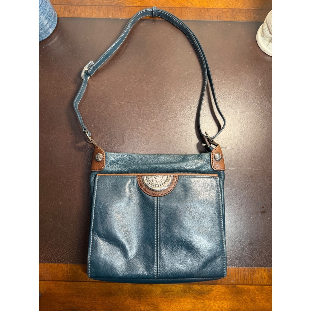 Brighton Shiloh Africanz Teal Blue Leather Organizer Crossbody Bag F322327